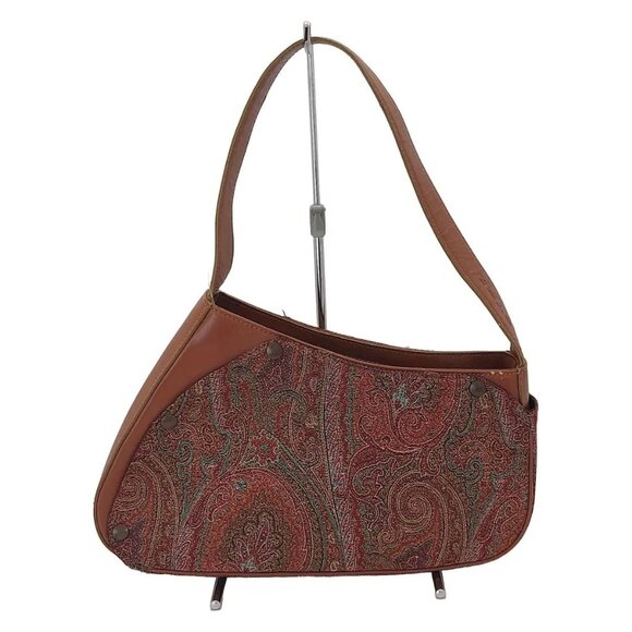 Auth ETRO - Brown Red Multi Jacquard Leather Shoulder Bag - Picture 1 of 12